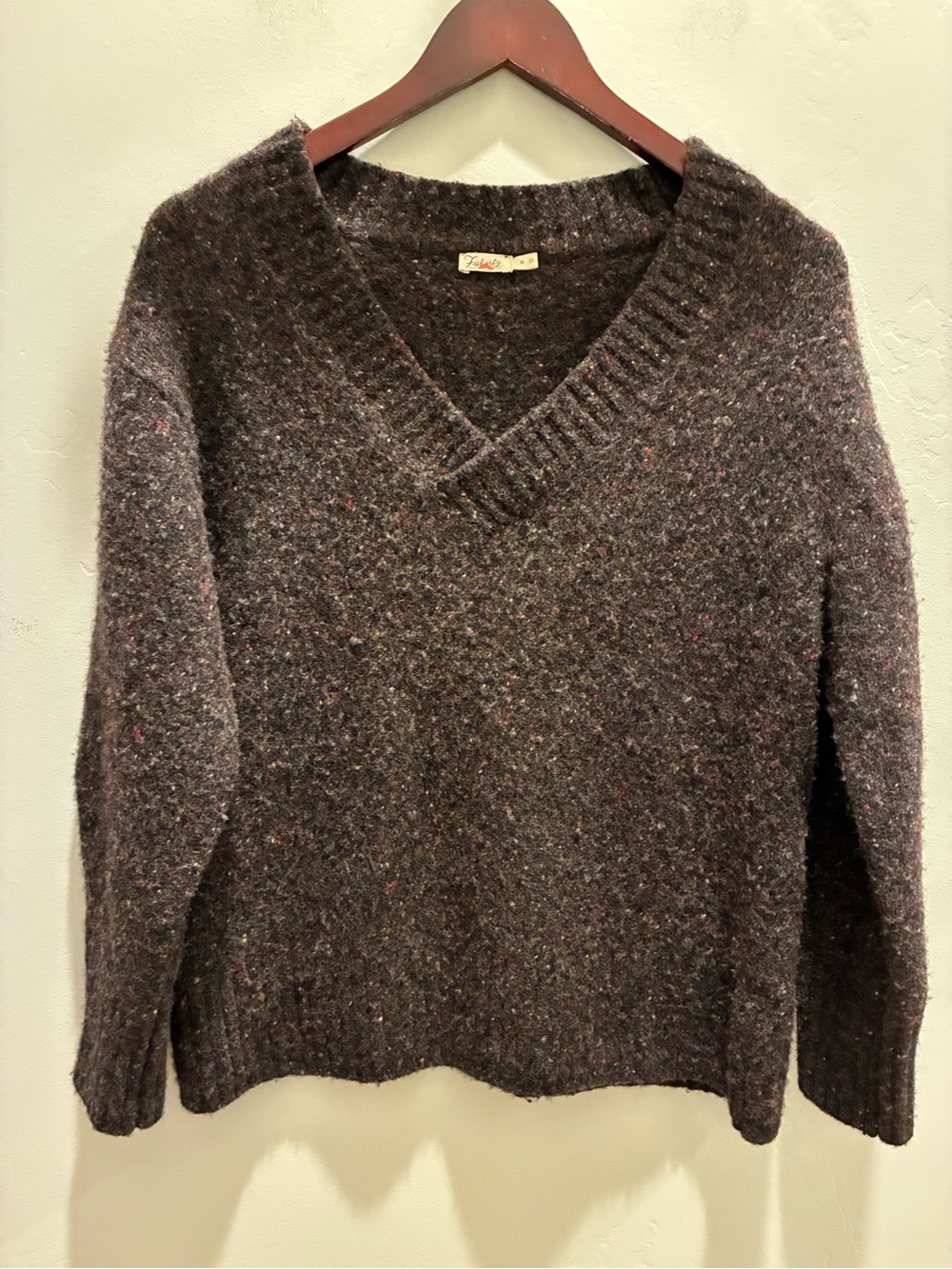 Faherty Driftwood Donegal Sweater Women Sz M Wool Alpaca Speckled BlackBerry
